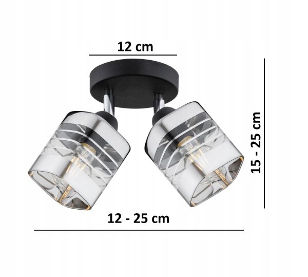 Deckenspot schwenkbar 2-flammig Metall Glas E27 L:25 cm Leuchte
