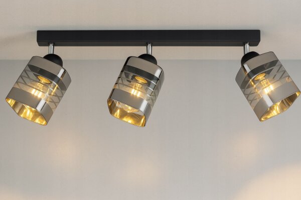 Deckenspot schwenkbar 3-flammig Metall Glas E27 L:60 cm
