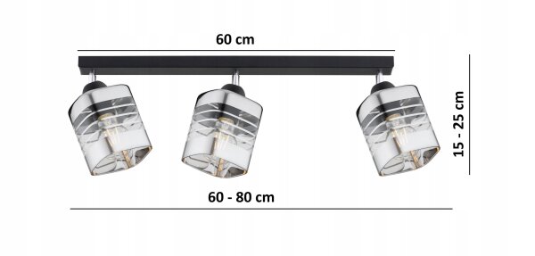 Deckenspot schwenkbar 3-flammig Metall Glas E27 L:60 cm