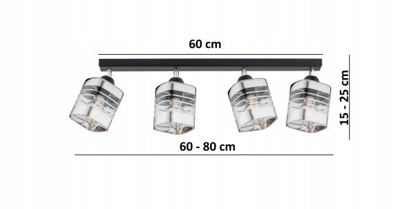 Deckenspot flexibel 4-flammig Glas Metall E27 L:60 cm Leuchte