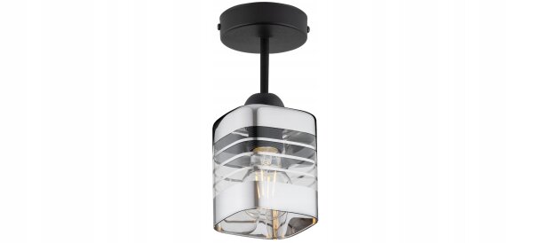 Deckenleuchte Glas Metall Schwarz Silber E27 B:10 cm Leuchte