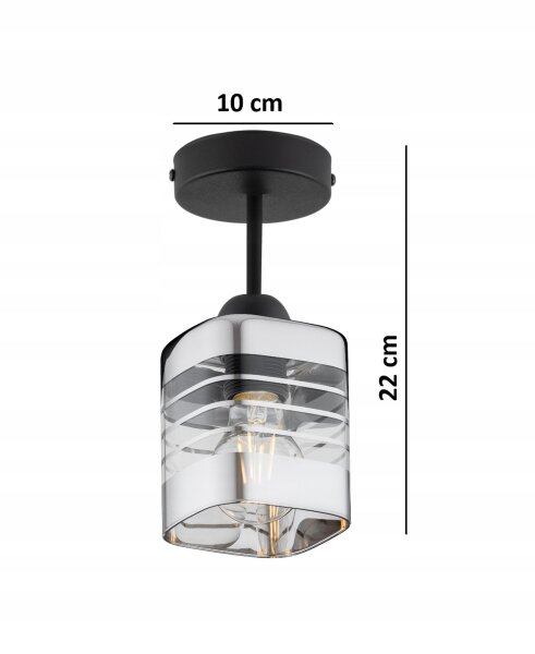 Deckenleuchte Glas Metall Schwarz Silber E27 B:10 cm Leuchte