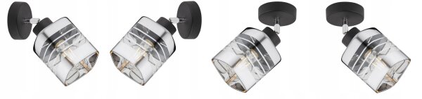 Wandspot verstellbar Silber Schwarz Metall E27 H:22 cm Leuchte