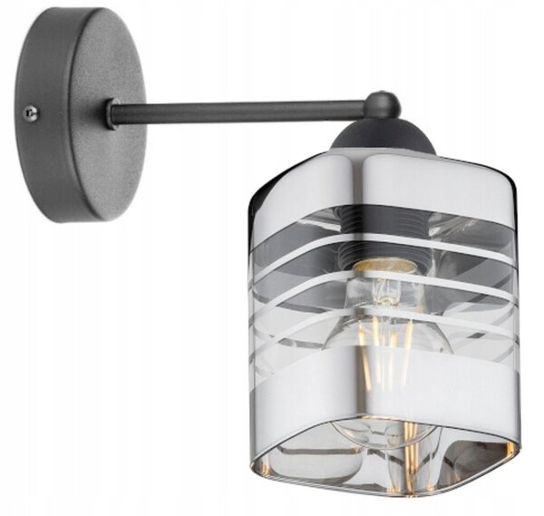 Wandleuchte mit Arm Glas Silber Metall E27 H:22 cm Leuchte