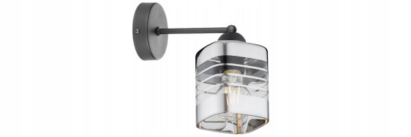 Wandleuchte mit Arm Glas Silber Metall E27 H:22 cm Leuchte