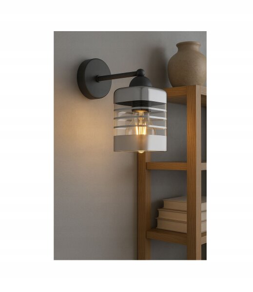 Wandleuchte mit Arm Glas Silber Metall E27 H:22 cm Leuchte