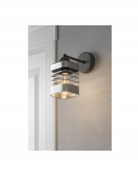 Wandleuchte mit Arm Glas Silber Metall E27 H:22 cm Leuchte