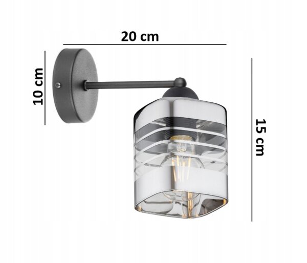 Wandleuchte mit Arm Glas Silber Metall E27 H:22 cm Leuchte