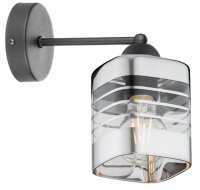 Wandleuchte mit Arm Glas Silber Metall E27 H:22 cm