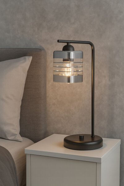 Tischlampe Glas Silber E27 H:38 cm Modern dekorativ Leuchte