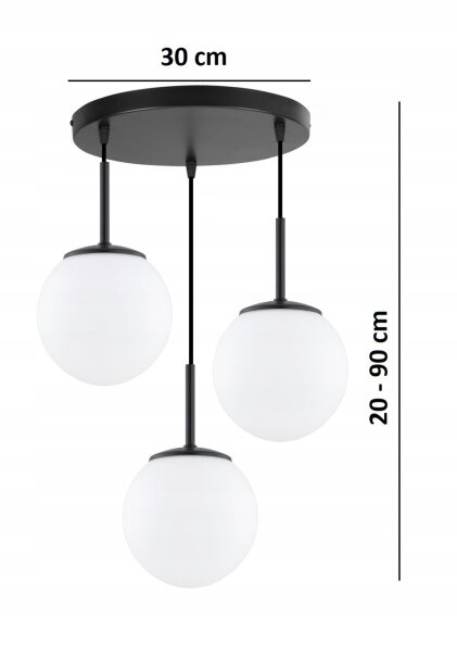 Pendelleuchte Glas Schwarz 3-flammig E27 B:30 cm Modern Leuchte