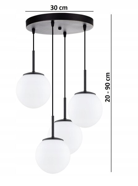 Pendelleuchte 4-flammig Glas Schwarz E27 B:30 cm Modern Leuchte
