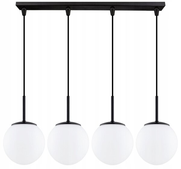 Pendelleuchte Glas Metall Schwarz 4-flammig E27 L:60 cm Leuchte