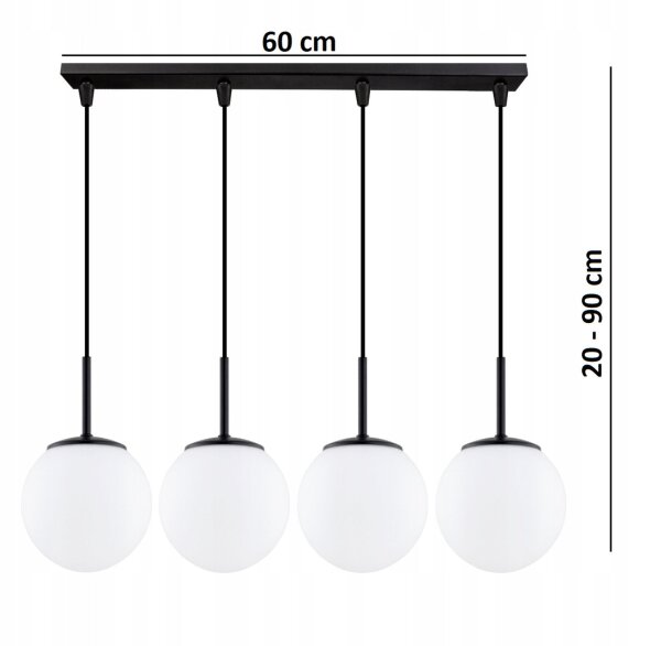 Pendelleuchte Glas Metall Schwarz 4-flammig E27 L:60 cm Leuchte