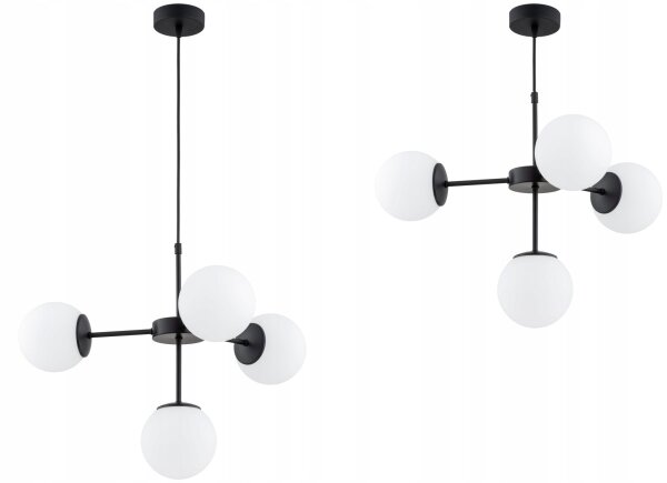 Pendelleuchte 4-flammig Metall Glas Schwarz E27 B:60 cm Leuchte