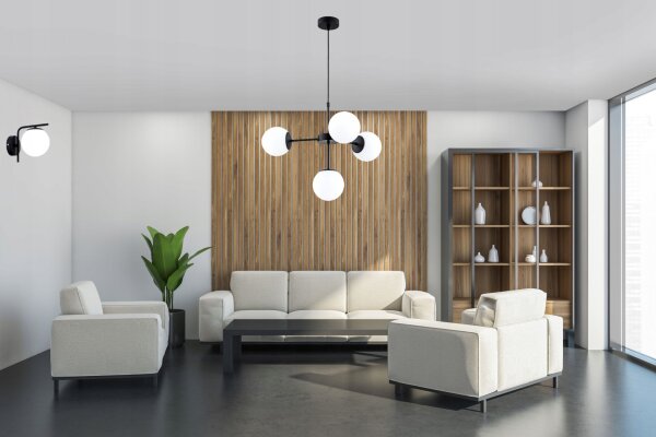 Pendelleuchte 4-flammig Metall Glas Schwarz E27 B:60 cm Leuchte