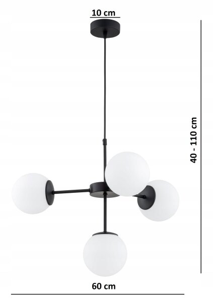 Pendelleuchte 4-flammig Metall Glas Schwarz E27 B:60 cm Leuchte
