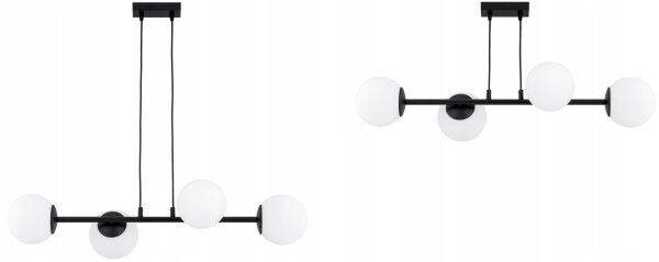 Pendelleuchte 4-flammig Schwarz Glas E27 L:60 cm Modern Leuchte