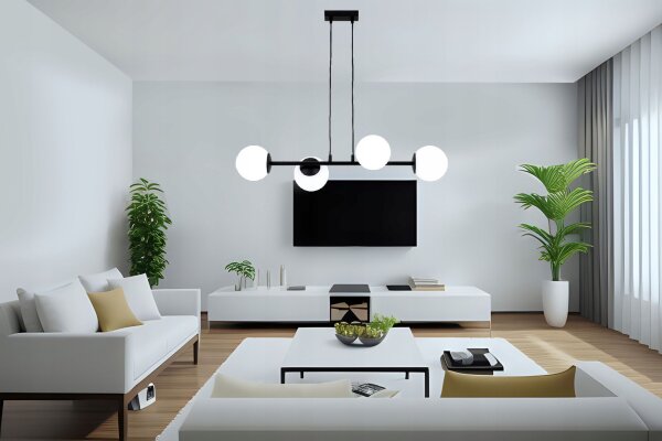Pendelleuchte 4-flammig Schwarz Glas E27 L:60 cm Modern Leuchte