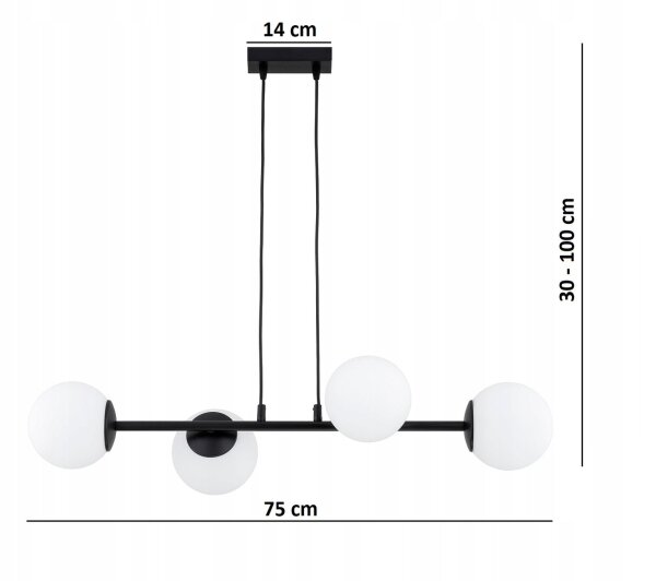 Pendelleuchte 4-flammig Schwarz Glas E27 L:60 cm Modern Leuchte