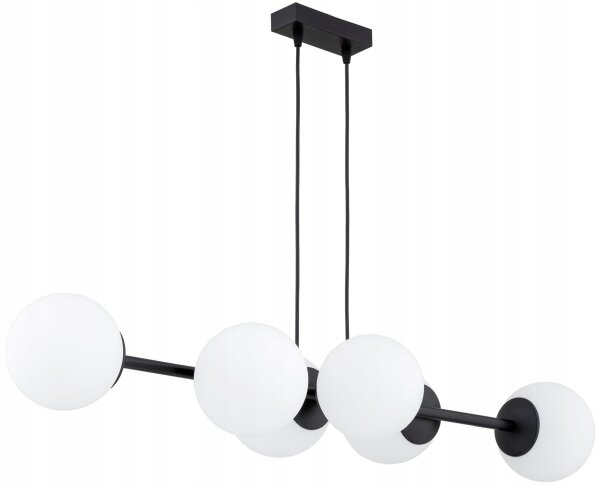 Hängelampe 6-flammig Glas Schwarz Weiß E27 L:90 cm Leuchte