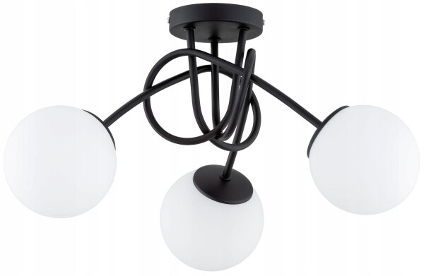 Deckenleuchte 3-flammig Glas Metall Schwarz E27 40 cm Leuchte