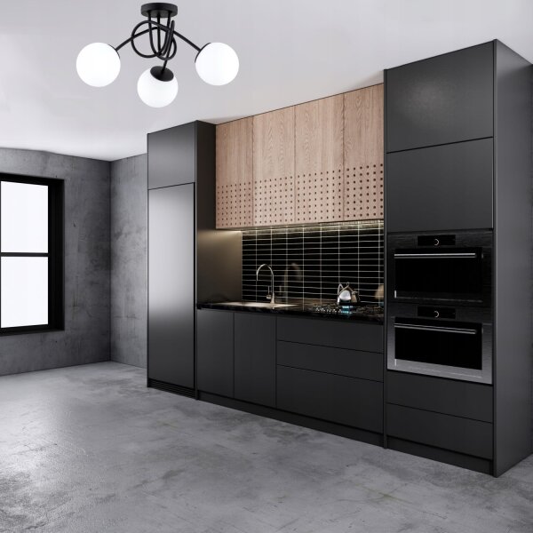 Deckenleuchte 3-flammig Glas Metall Schwarz E27 40 cm Leuchte
