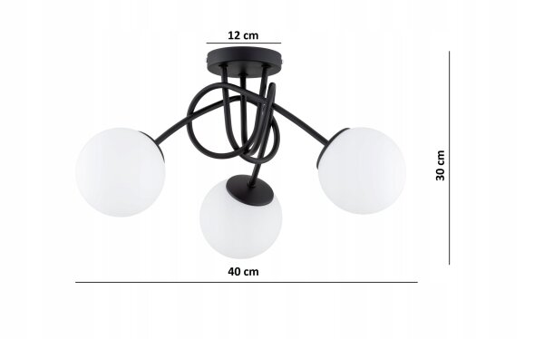 Deckenleuchte 3-flammig Glas Metall Schwarz E27 40 cm Leuchte
