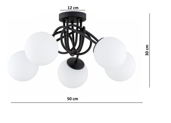 Deckenleuchte 5-flammig Glas Schwarz E27 B:40 cm Modern Leuchte