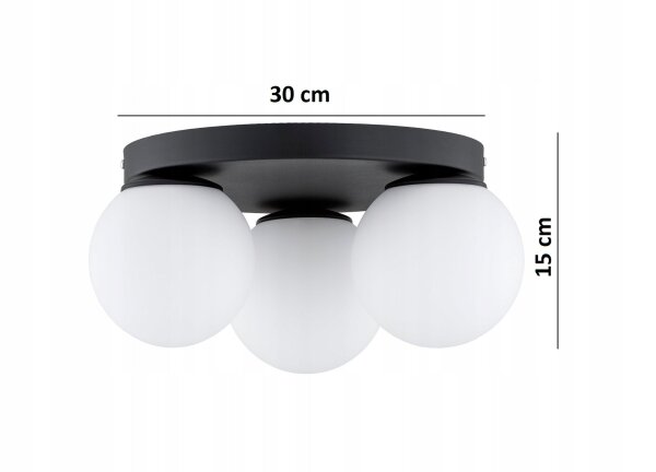 Deckenleuchte 3-flammig Glas Schwarz E27 B:30 cm Modern Leuchte