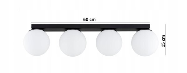 Deckenleuchte 4-flammig Glas Schwarz E27 L:60 cm Modern Leuchte