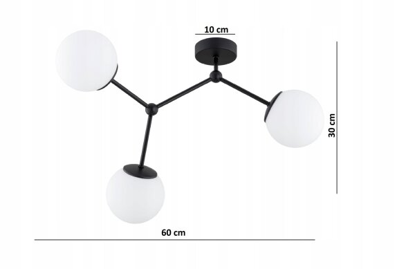 Deckenleuchte 3-flammig Glas Metall Schwarz E27 60 cm Leuchte