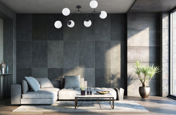 Deckenleuchte 6-flammig Glas Schwarz E27 80 cm blendarm Leuchte