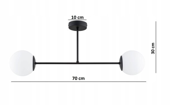 Deckenleuchte 2-flammig Glas Schwarz E27 L:70 cm Modern Leuchte