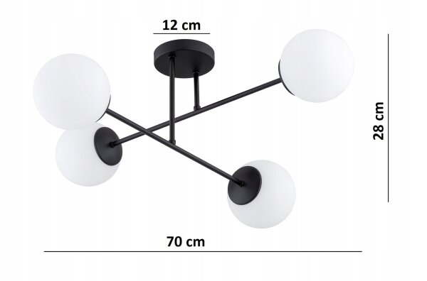 Deckenleuchte 4-flammig Glas Schwarz E27 70 cm blendarm Leuchte