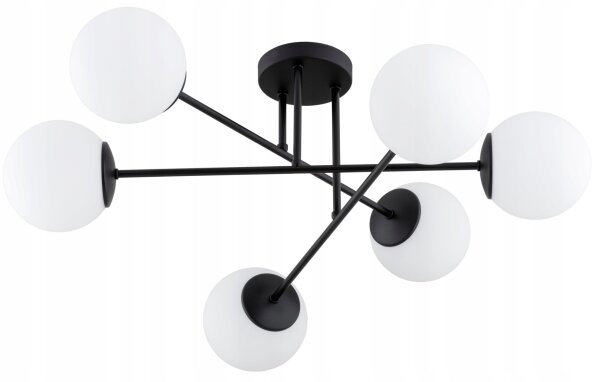 Deckenleuchte 6-flammig Glas Schwarz E27 70 cm blendarm Leuchte