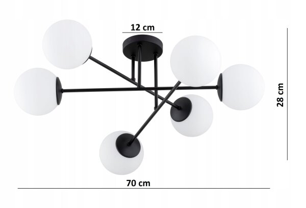 Deckenleuchte 6-flammig Glas Schwarz E27 70 cm blendarm Leuchte