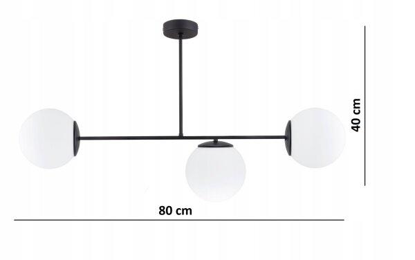 Deckenleuchte 3-flammig Glas Schwarz E27 L:40 cm Modern Leuchte