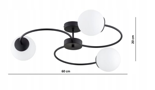 Deckenleuchte 3-flammig Glas Schwarz E27 B:60 cm Modern Leuchte