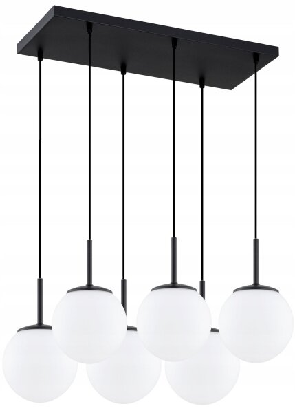 Pendelleuchte 6-flammig Glas Metall Schwarz E27 L:60 cm Leuchte