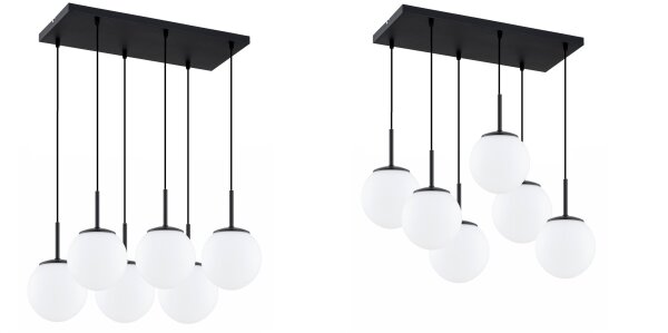 Pendelleuchte 6-flammig Glas Metall Schwarz E27 L:60 cm Leuchte