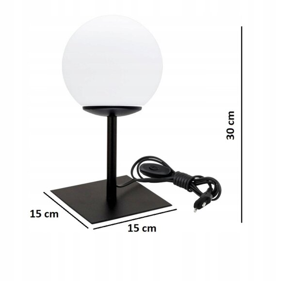 Tischlampe Glas Schwarz Weiß E27 H:30 cm blendarm Leuchte