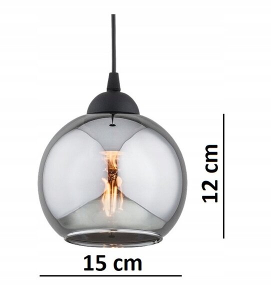 Pendelleuchte Rauchglas Schwarz E27 B:15 cm Modern Leuchte