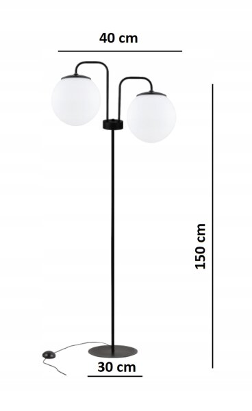 Stehleuchte 2-flammig Glas Metall Schwarz E27 150 cm Leuchte