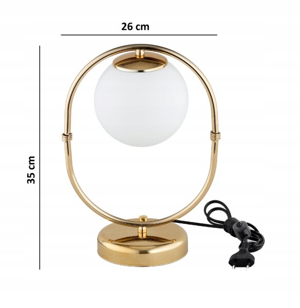 Tischleuchte Kugel Glas Weiß Gold E27 H:26 cm blendarm Leuchte