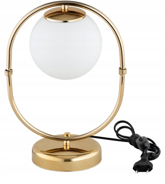 Tischleuchte Kugel Glas Weiß Gold E27 H:26 cm blendarm