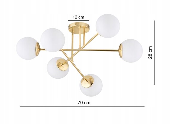 Deckenleuchte 6-flammig Glas Gold E27 B:70 cm blendarm Leuchte