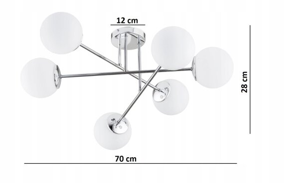 Deckenleuchte 6-flammig Glas Metall Silber E27 B:70 cm Leuchte