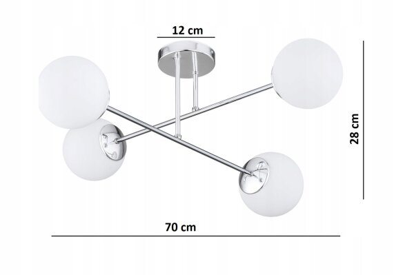 Deckenleuchte 4-flammig Glas Metall E27 B:70 cm Modern Leuchte