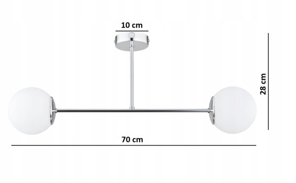Deckenleuchte 2-flammig Metall Glas Silber E27 B:70 cm Leuchte